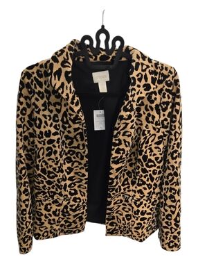 Chico's Leopard Velveteen Camel Open Jacket Sz 0